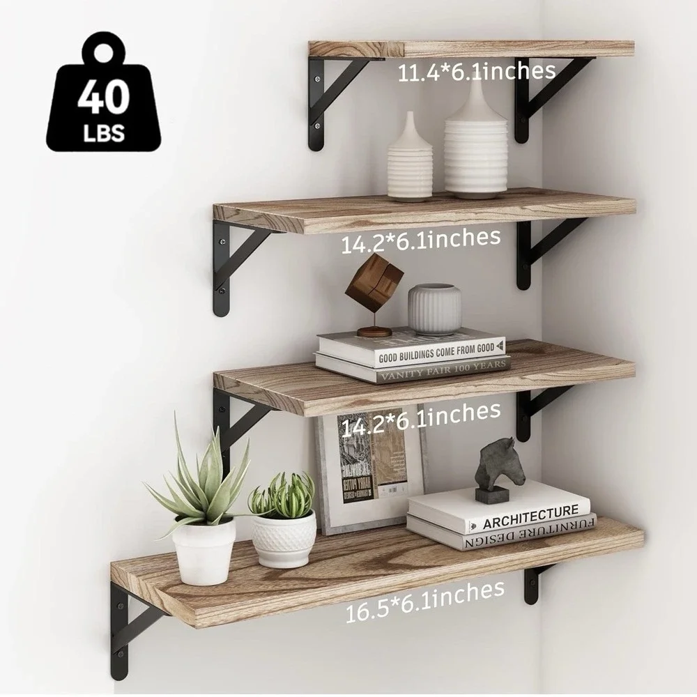 Floating Wall 4- Shelves Rustic Space Saving Multi-Functional Storage Decor